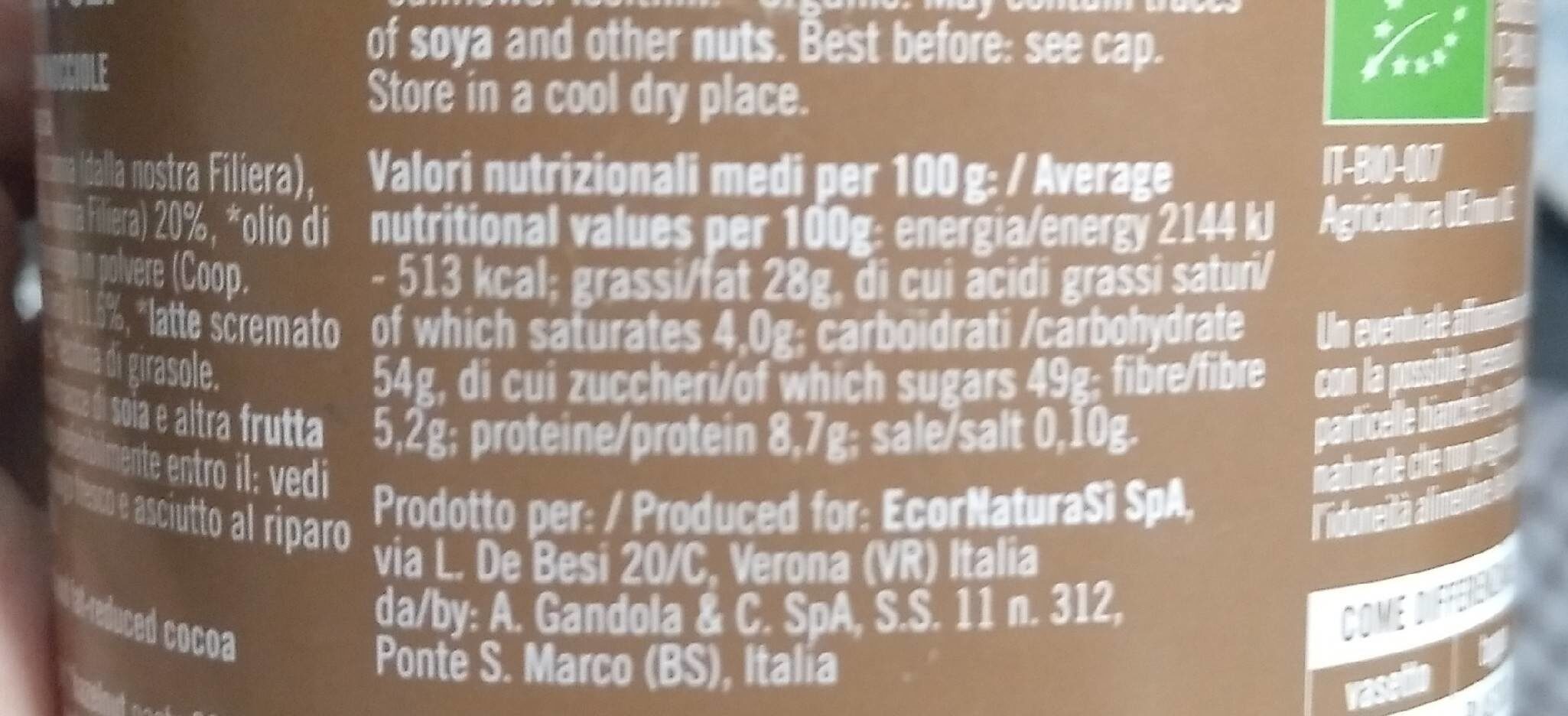 Crema cacao e nocciole - Información nutricional