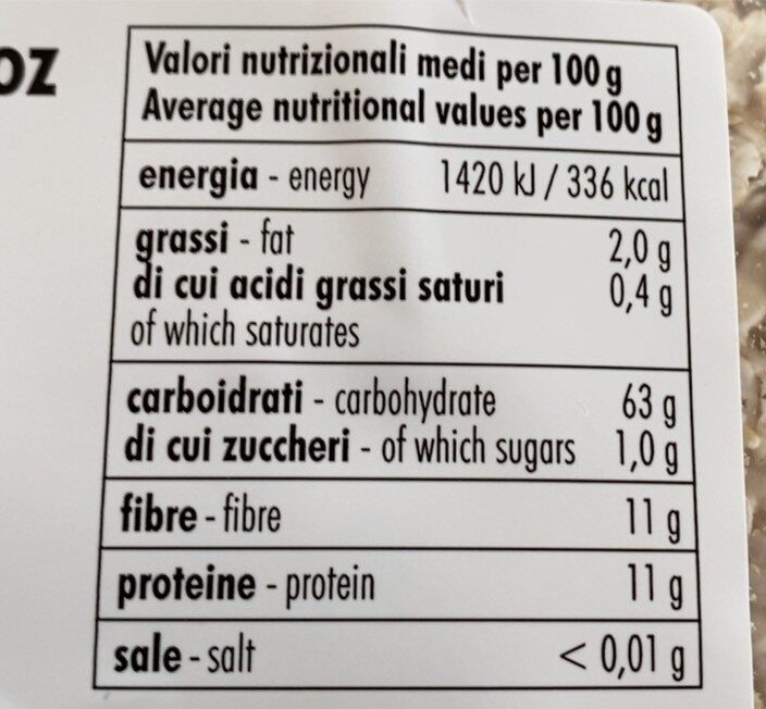 Fiocchi di orzo integrale - Nutrition facts - it