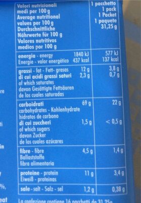 Cracker semintegrali - Nutrition facts