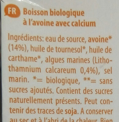 Boisson Avoine - Ingredients