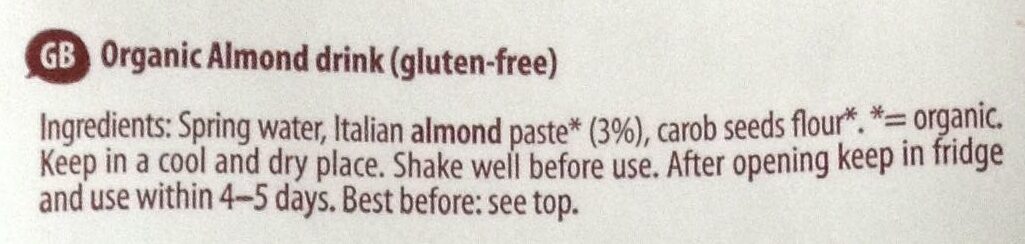 Mandulatej   Almond drink - Ingredients