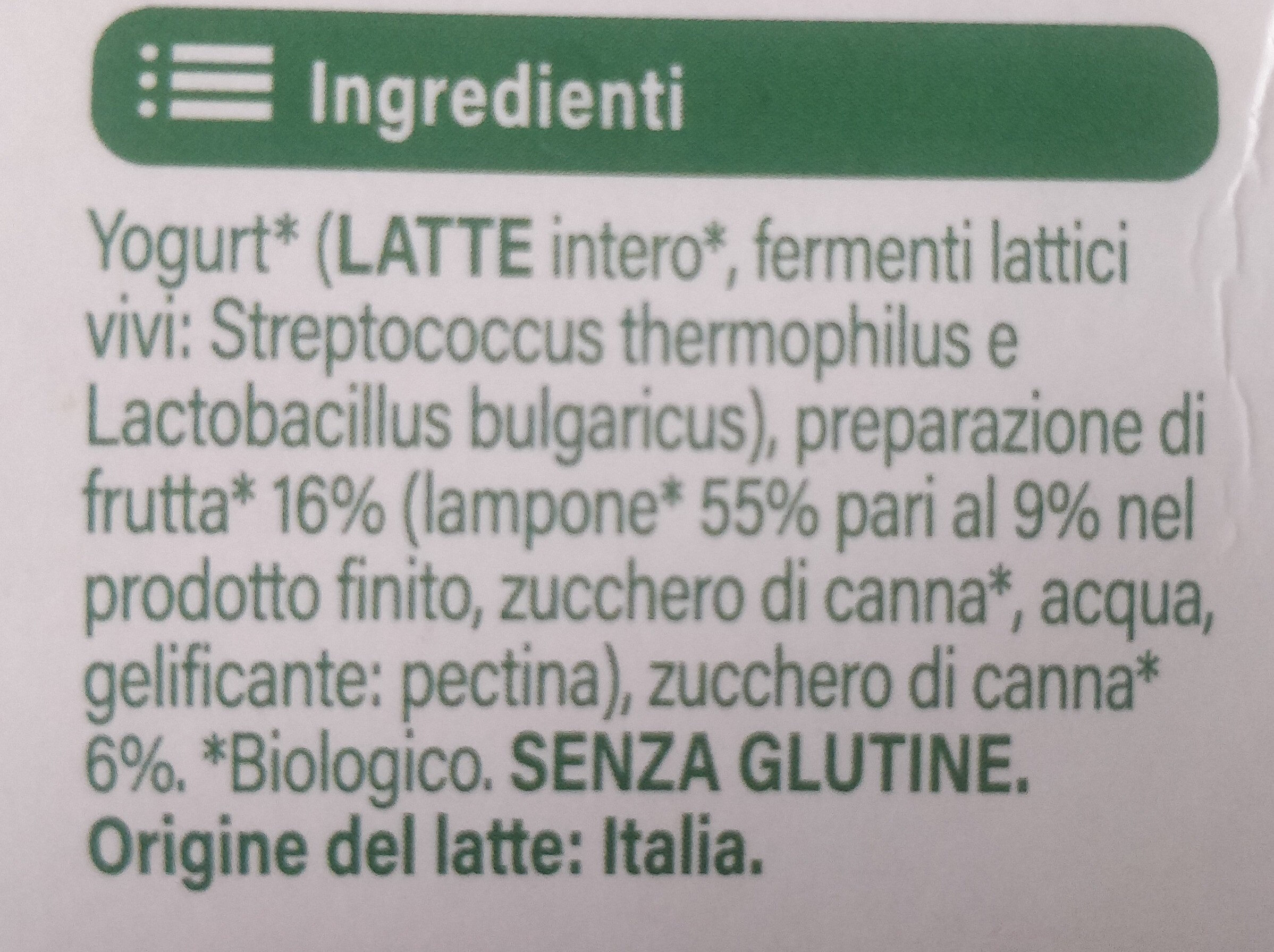 Yogurt lamponi biologico intero - Ingredients - it
