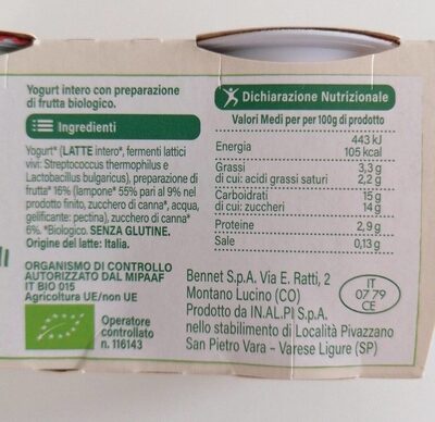 Yogurt lamponi biologico intero - Nutrition facts - it