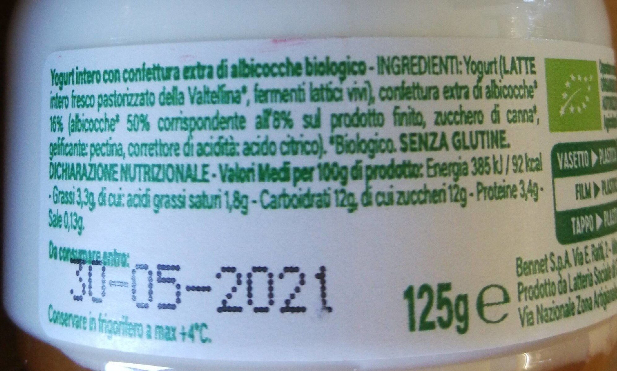 Yogurt Intero Bio - Valori nutrizionali