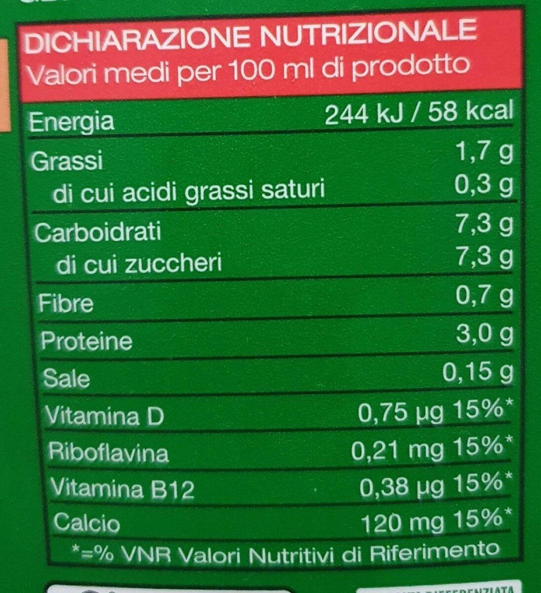 Soya vaniglia drink - Valori nutrizionali