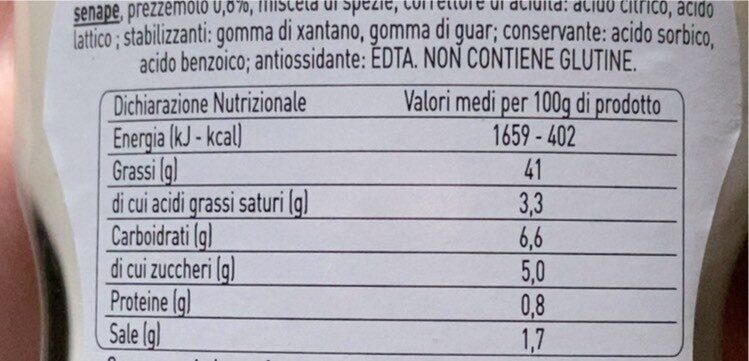Salsa tartara MD - Valori nutrizionali