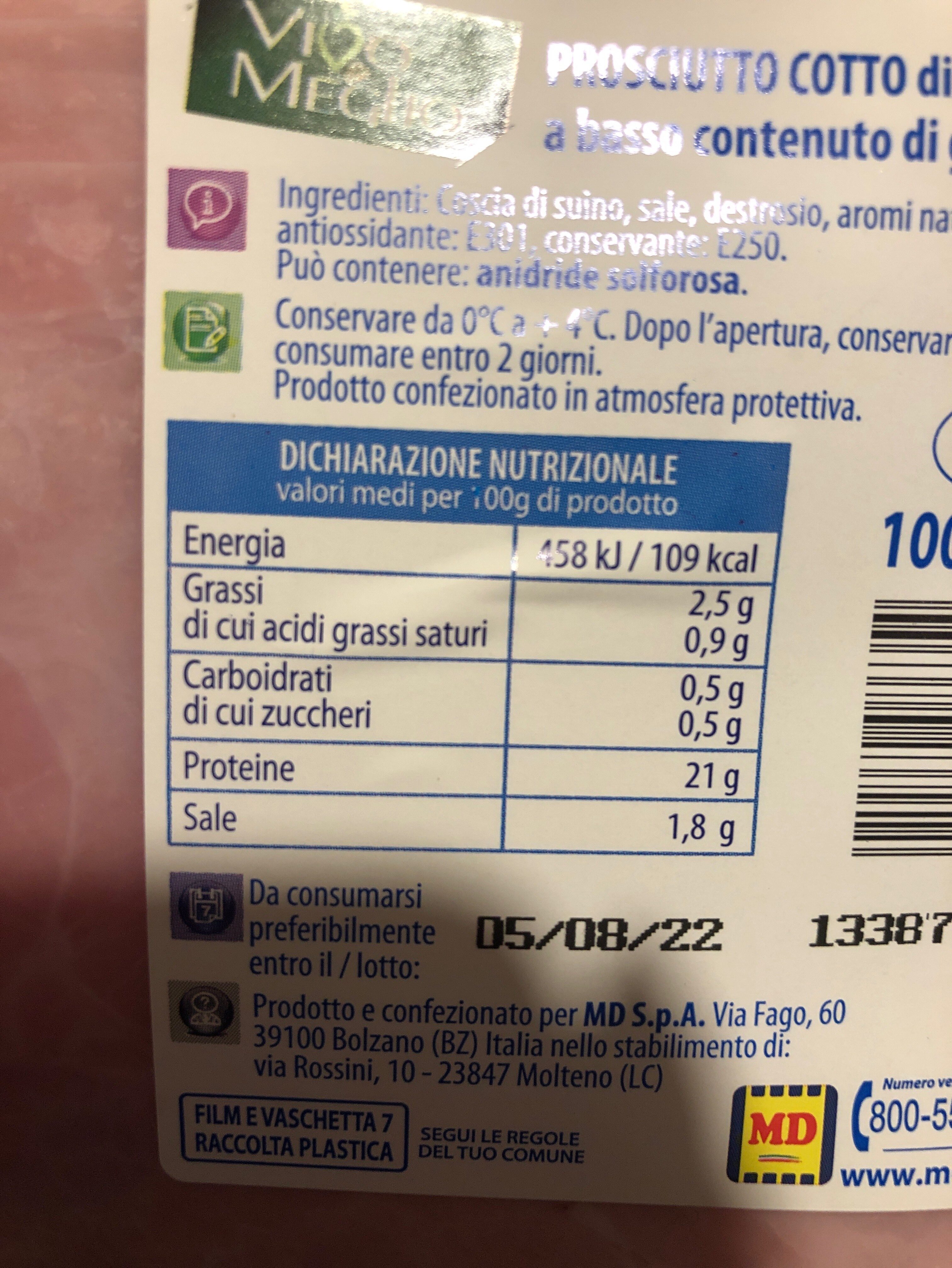 prosciutto  cotto - Nutrition facts - it