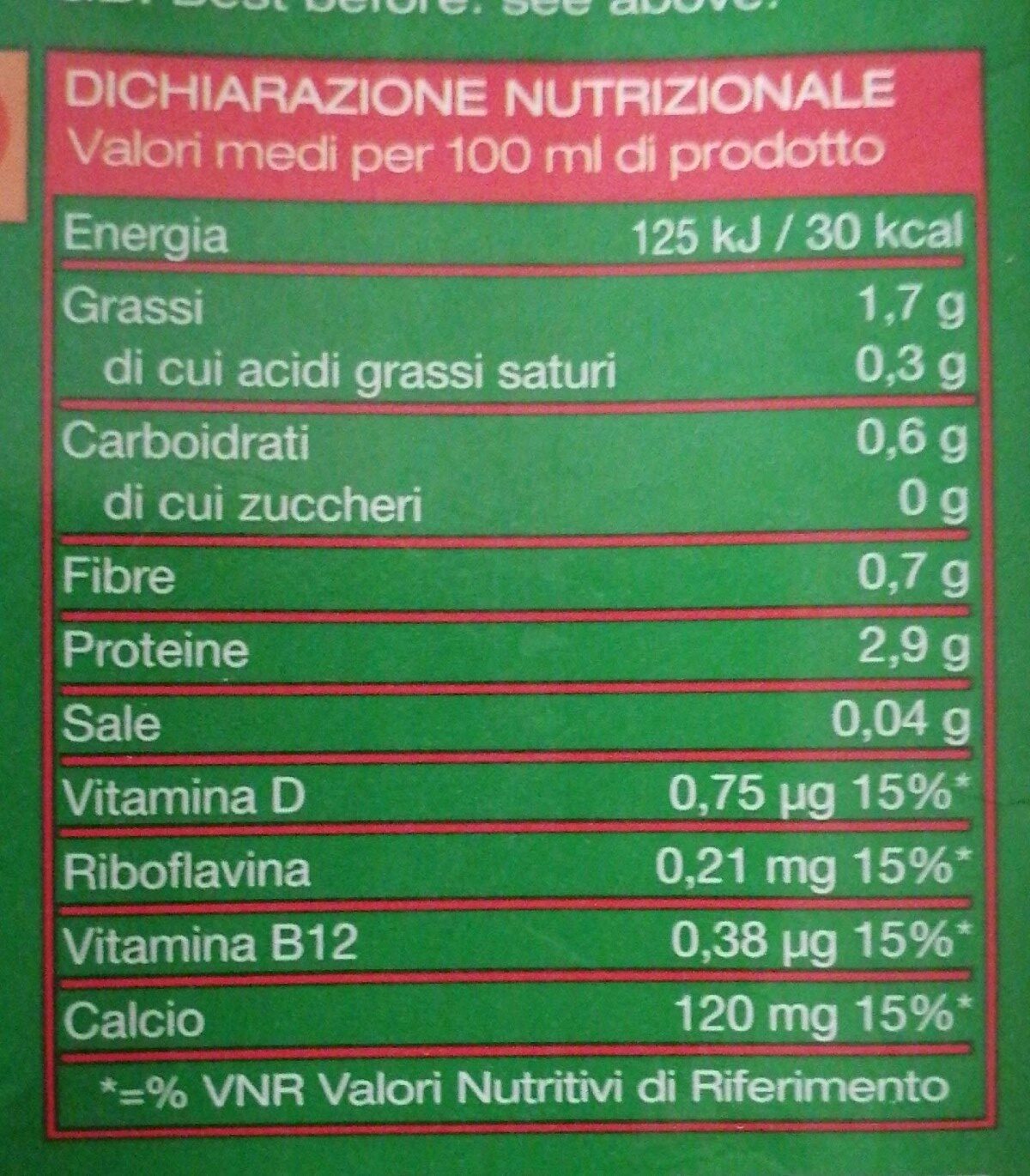 Soya drink - Valori nutrizionali