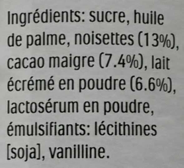 Nutella - Ingredienser - fr