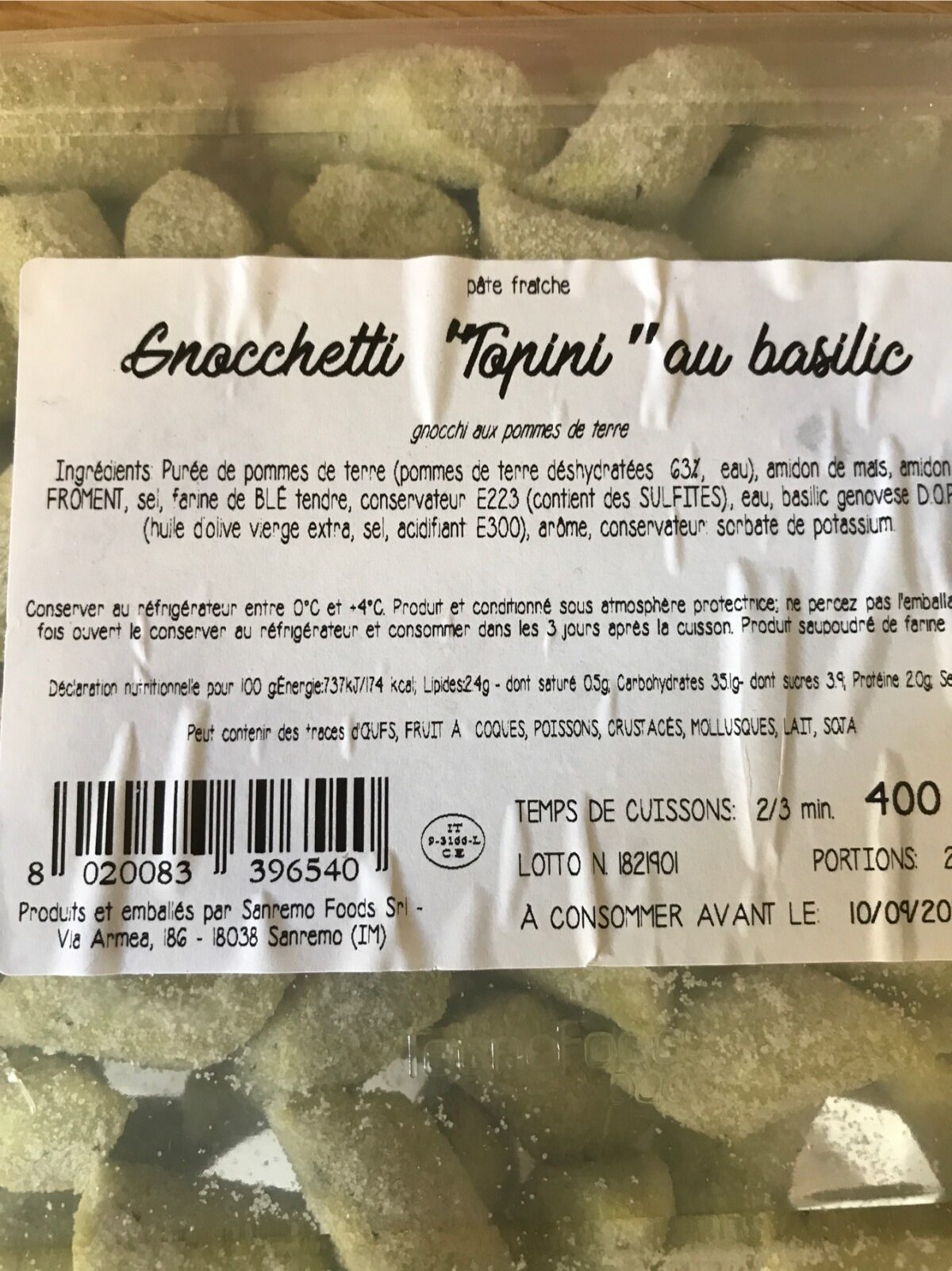 Gnocchetti topini au basilic - Ingredients - fr