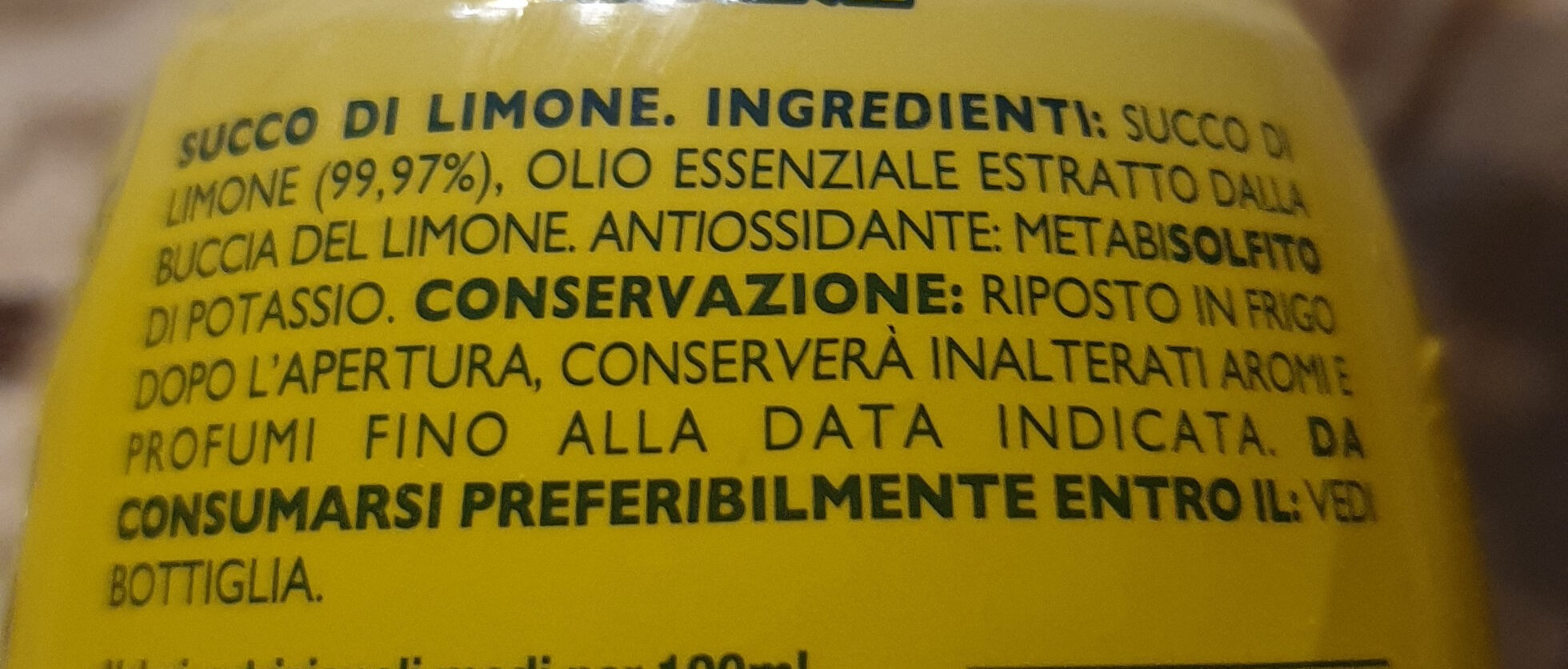 Succo di limone - Ingredienti