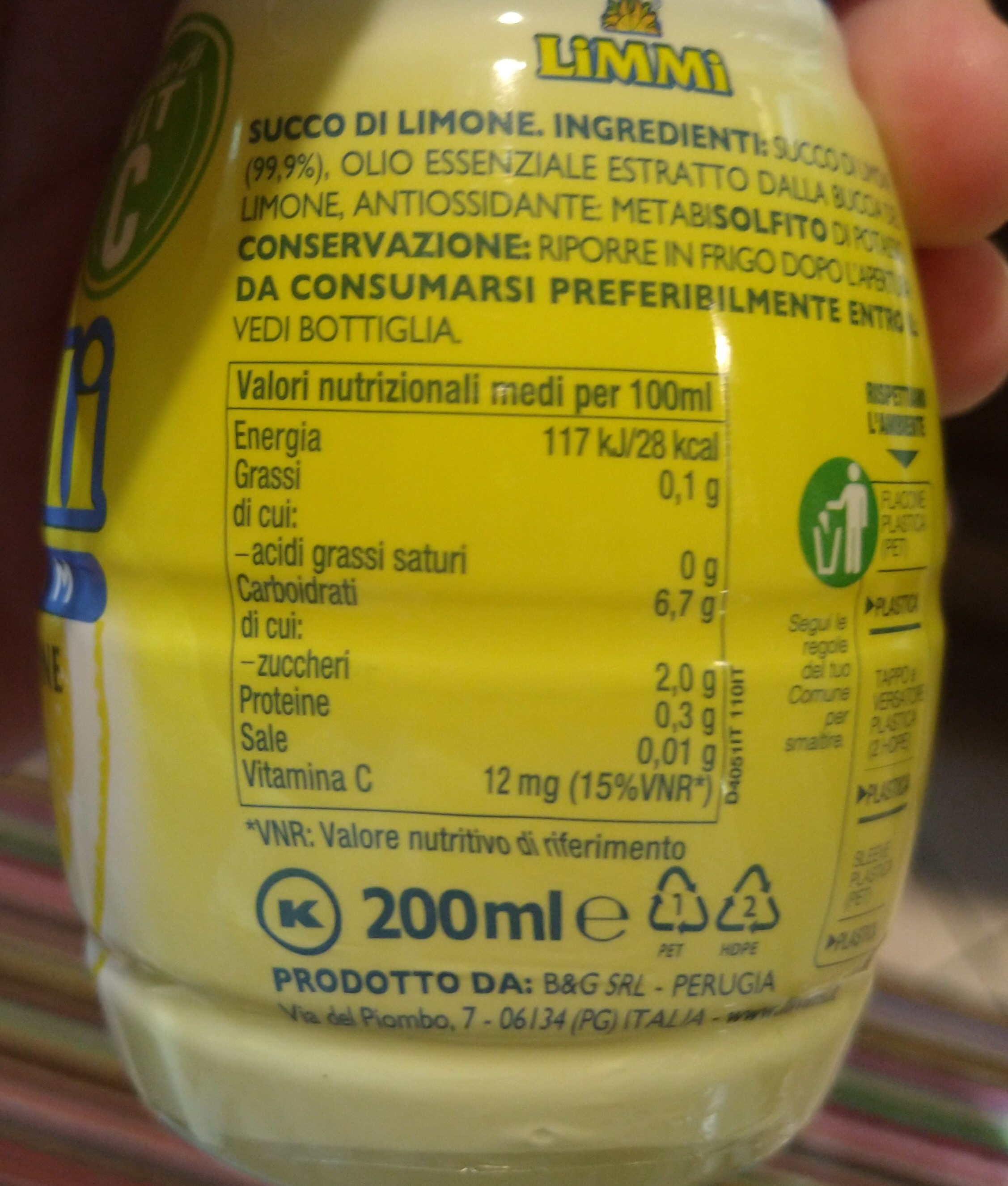 Succo di limone - Valori nutrizionali