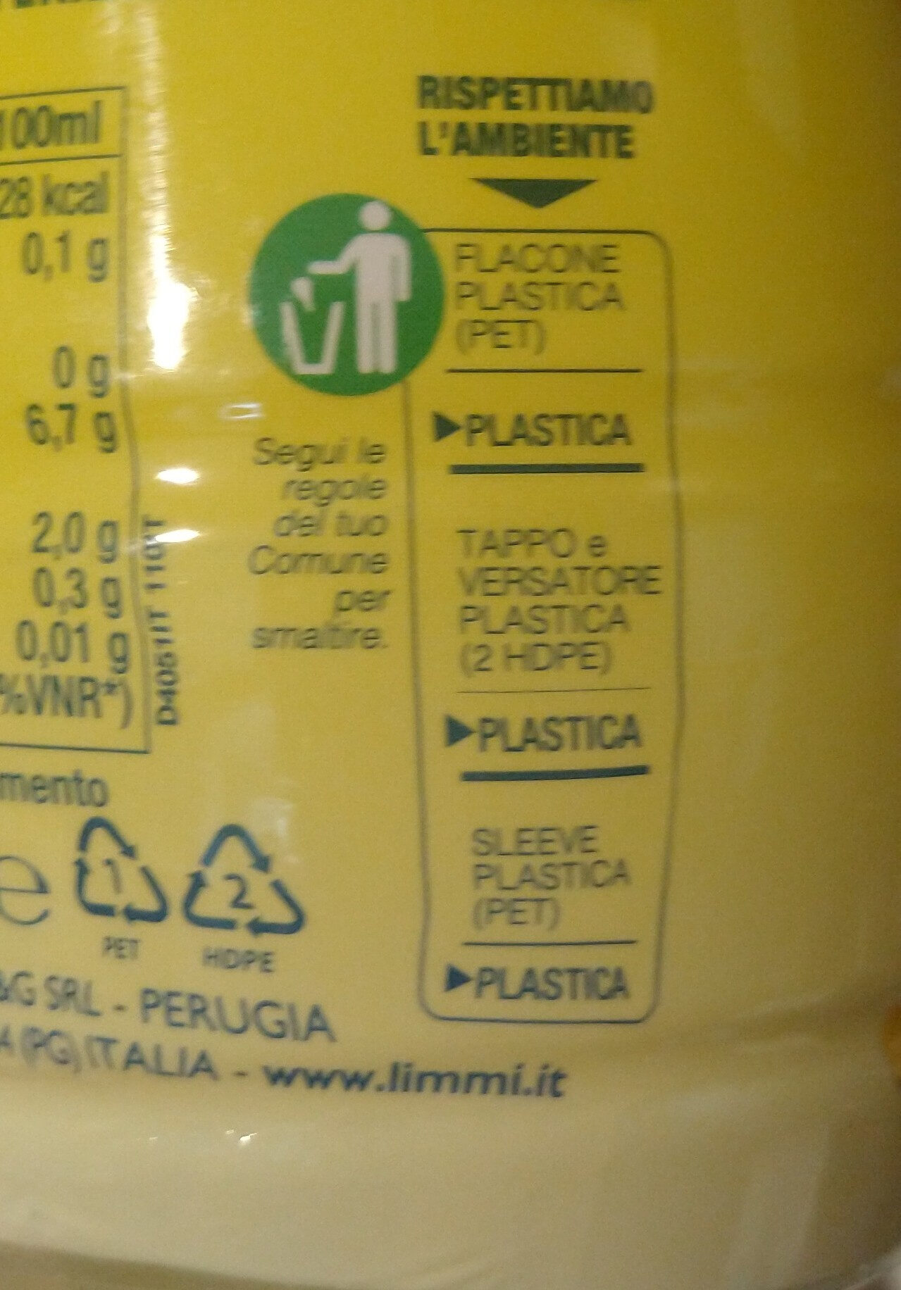 Succo di limone - Istruzioni per il riciclaggio e/o informazioni sull'imballaggio