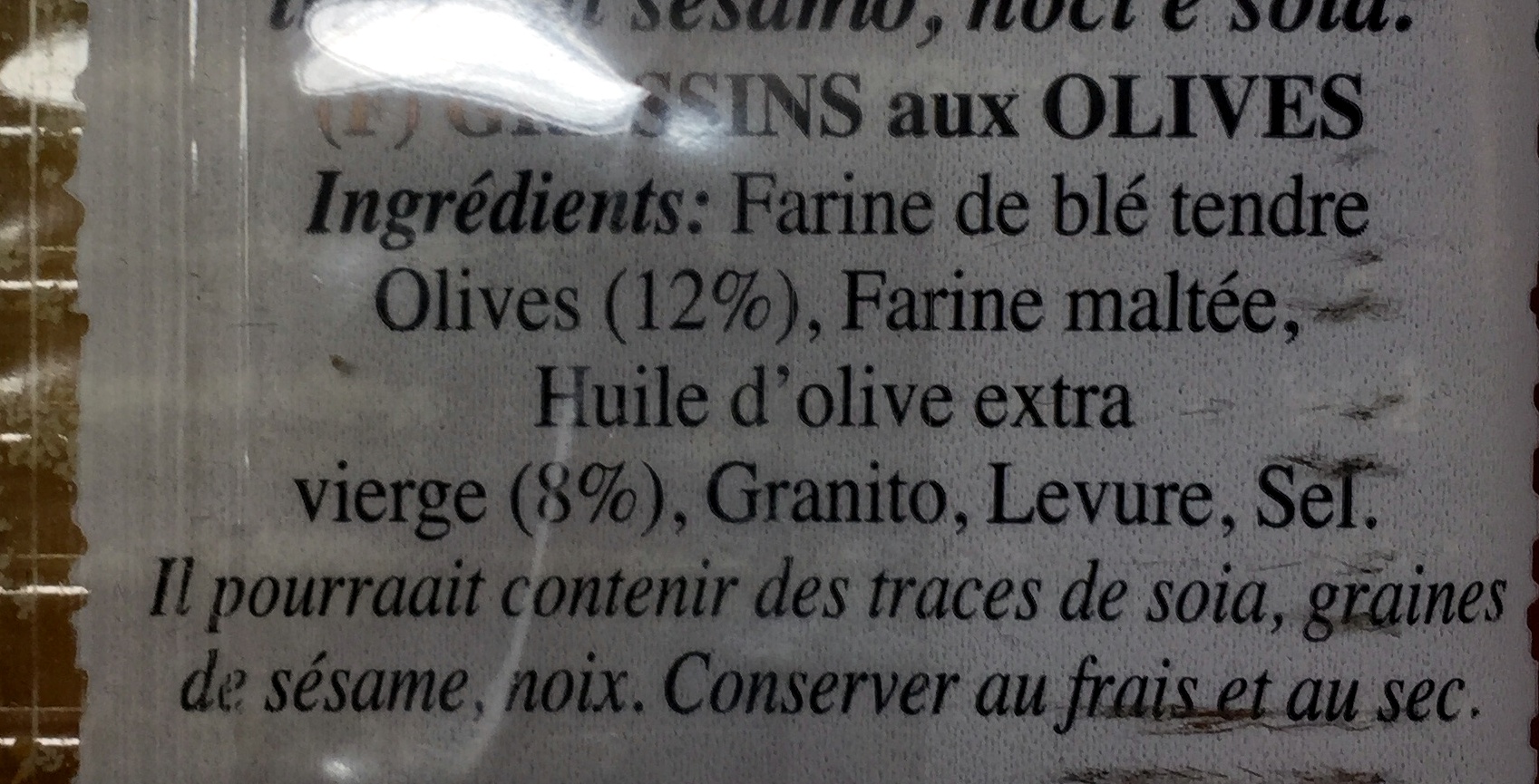Grissini tipo 0 con olive - Ingredienser - fr