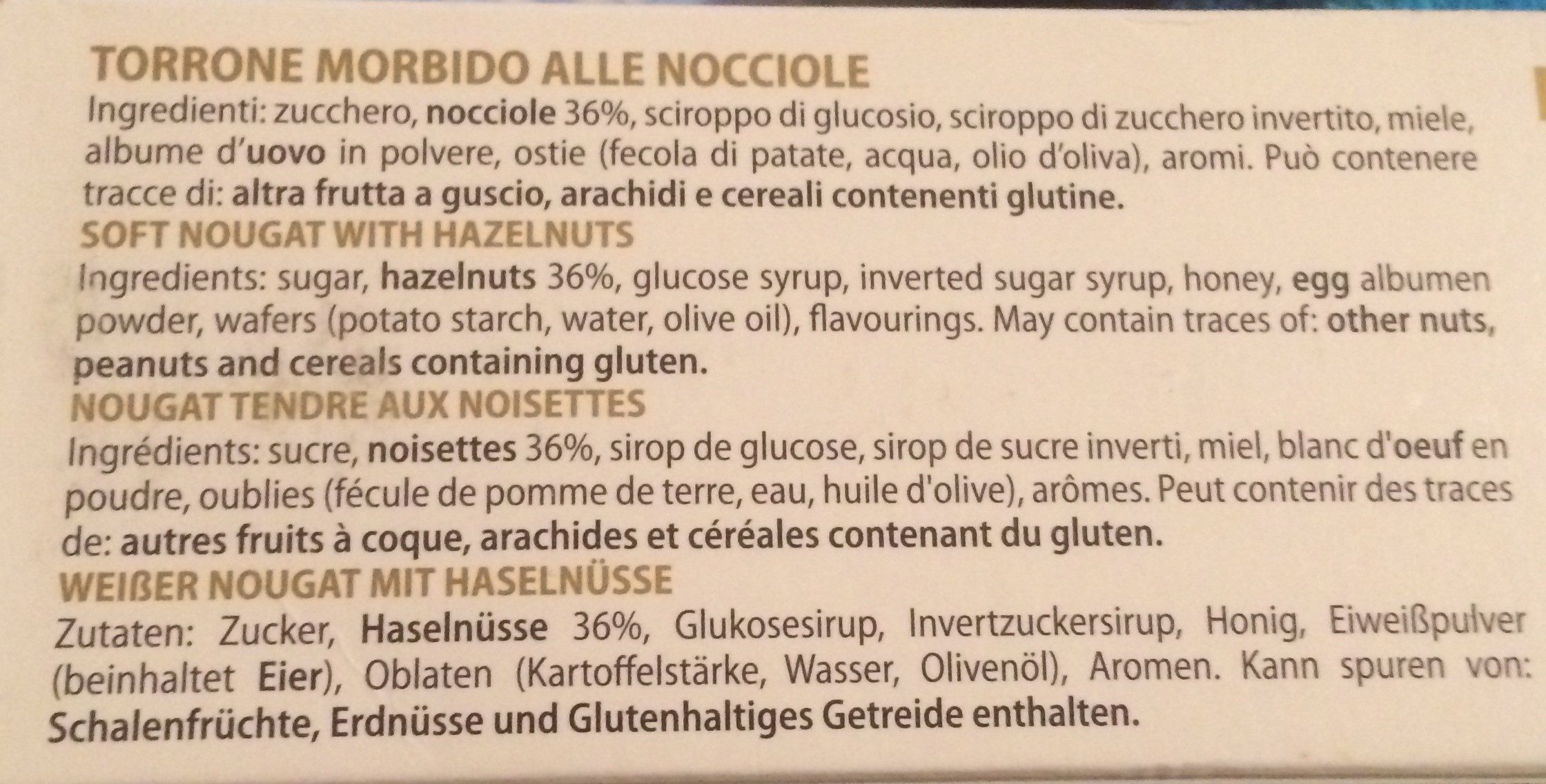 TORRONE MORBIDO ALLE NOCCIOLE - Ingredients - fr