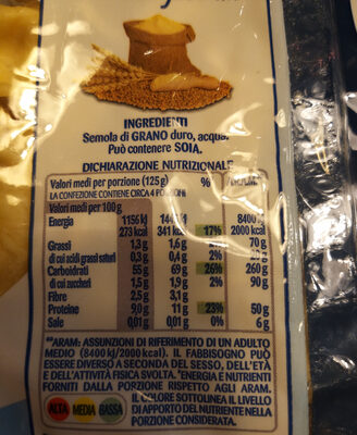 Pasta fresca di semola di grano duro - Nutrition facts - it