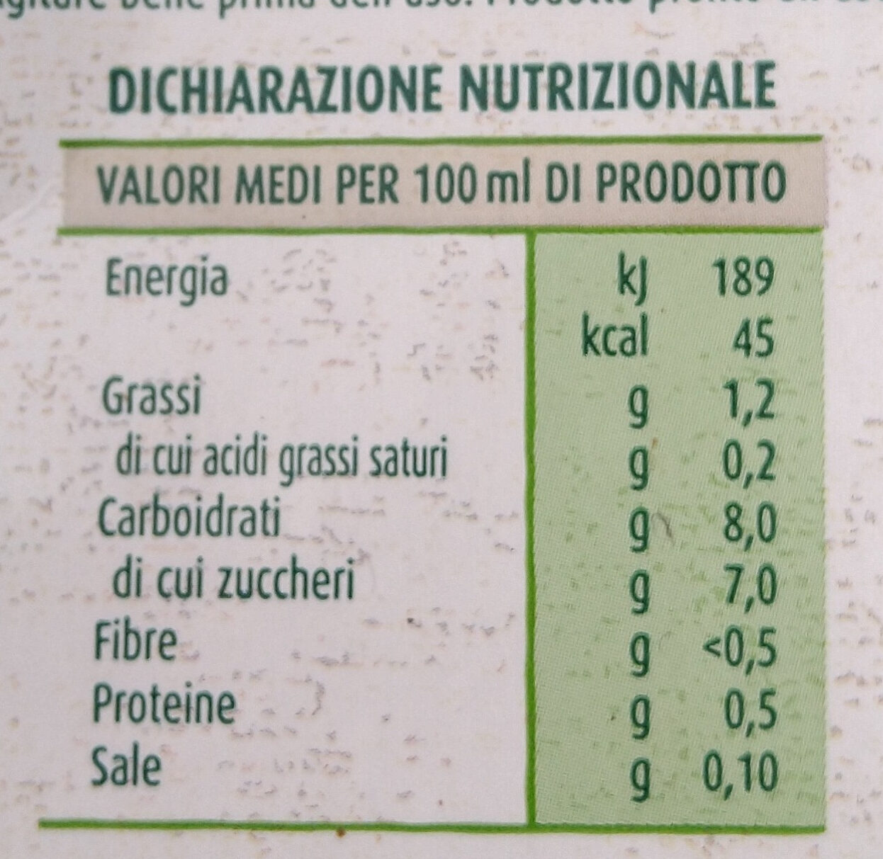 Bevanda a base di avena BIO - Nutrition facts - it