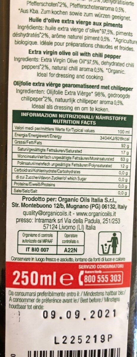 Condimento al Peperoncino - Tableau nutritionnel