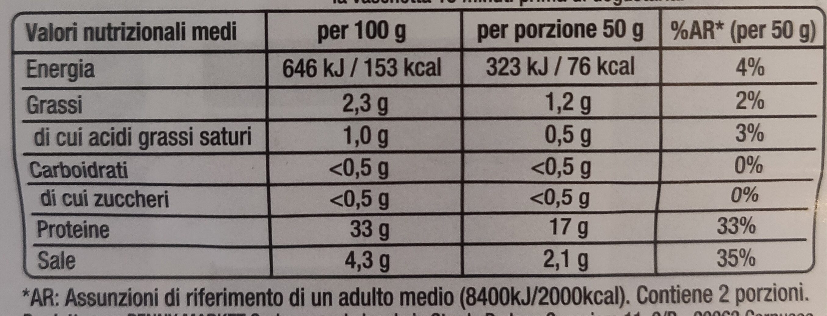 Bresaola Valtellina igp - Valori nutrizionali