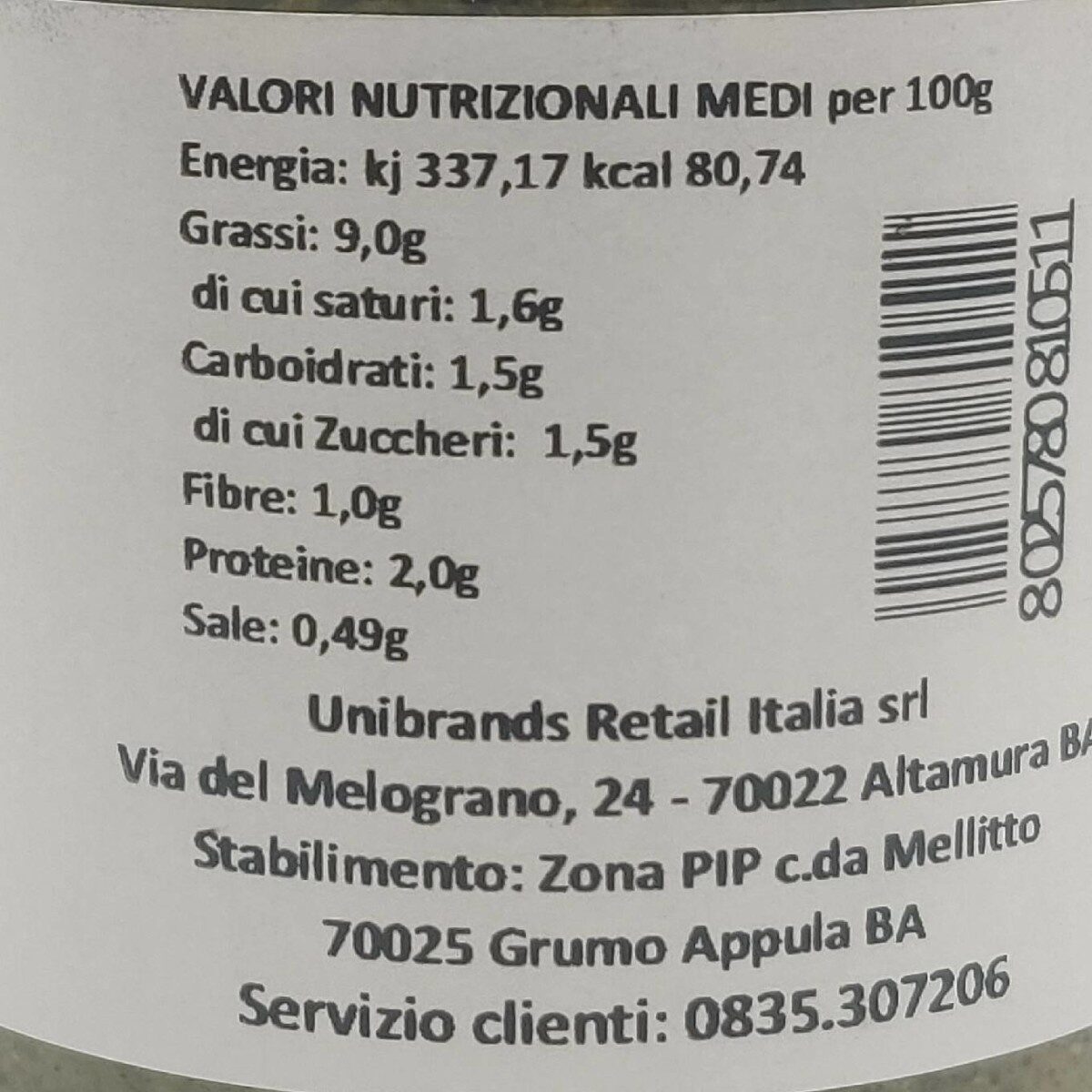 Pesto Verde 180g - Voedingswaarden - it