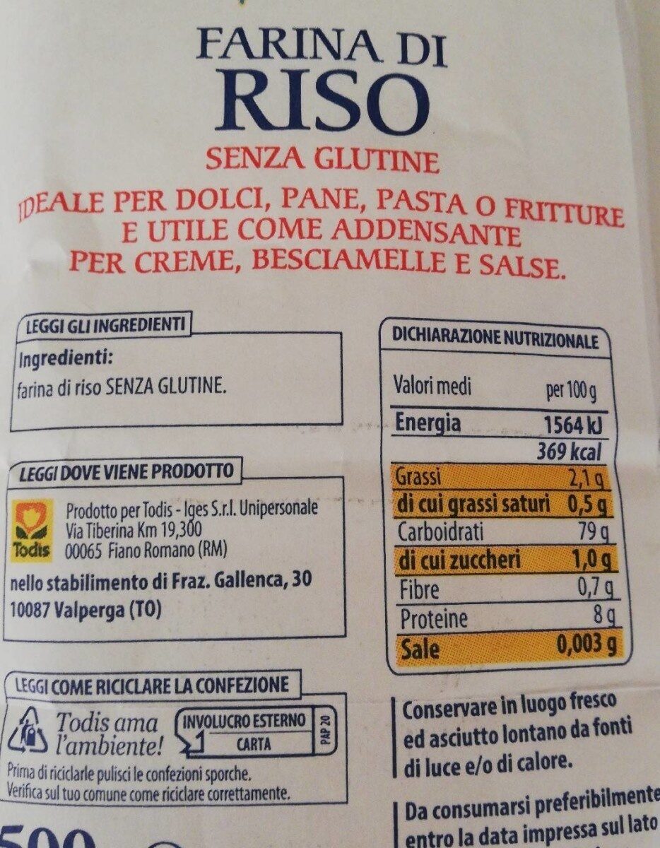 Farina di riso - Nutrition facts - it