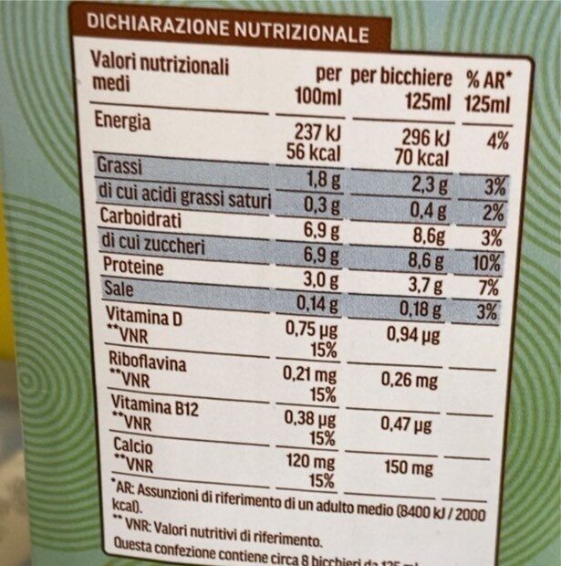 Bevanda di soia vaniglia - Valori nutrizionali