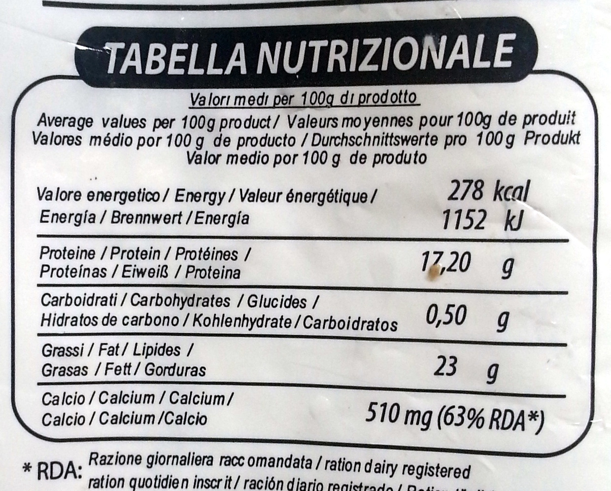 Mozzarella di Bufala Campana AOP (23% MG) - 150 g - Bravo bis - Tableau nutritionnel