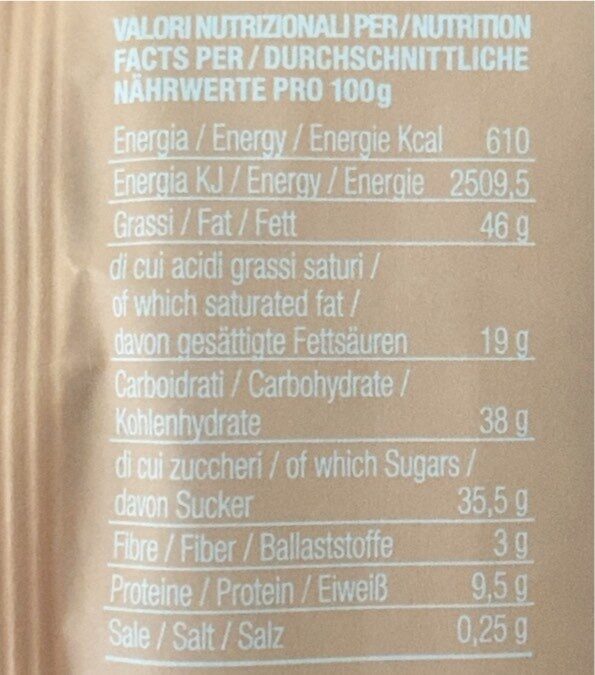 Cioccolato al latte con nocciole intere tostate - Valori nutrizionali