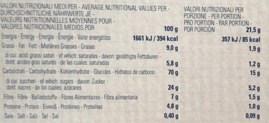 CerealOro baretta di riso mais e cioccolato senza glutine - Valori nutrizionali