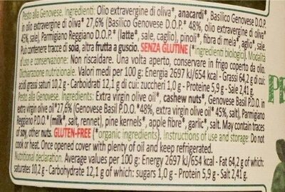 Pesto a la genovese - Tableau nutritionnel