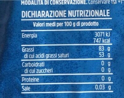 Burro da panna di latte italiano - Valori nutrizionali