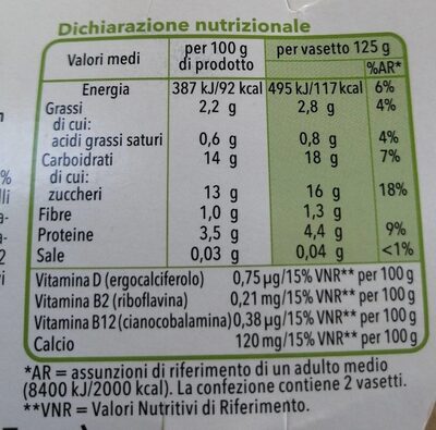 Soia mirtilli 100% vegetale yogurt - Tableau nutritionnel - it