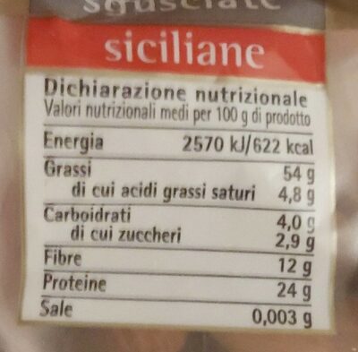 MANDORLE SGUSCIATE SICILIANE - Valori nutrizionali