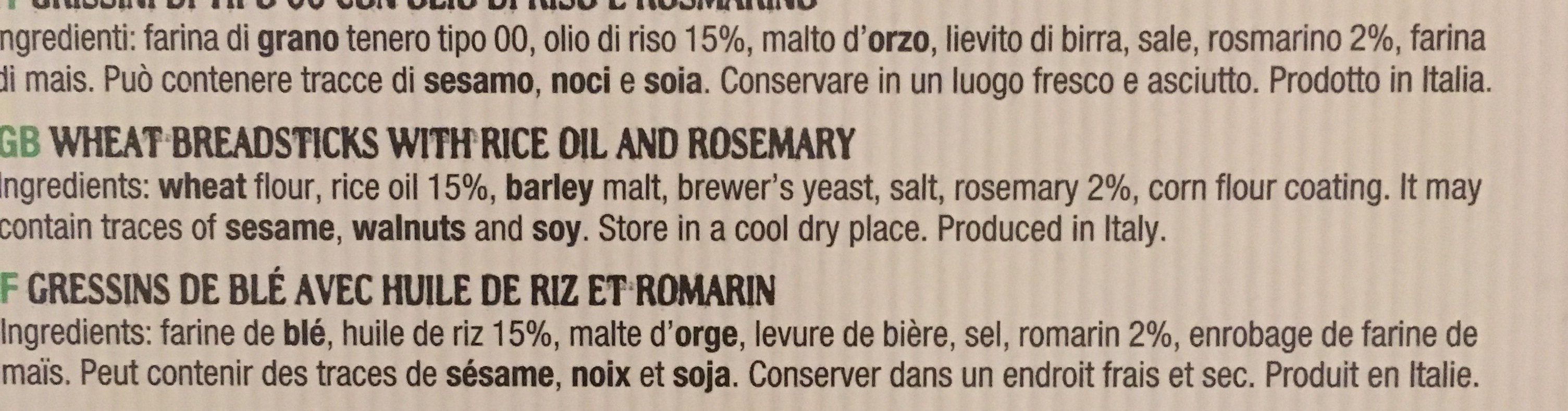 Grissini Rosmarino - Ingredienti - fr