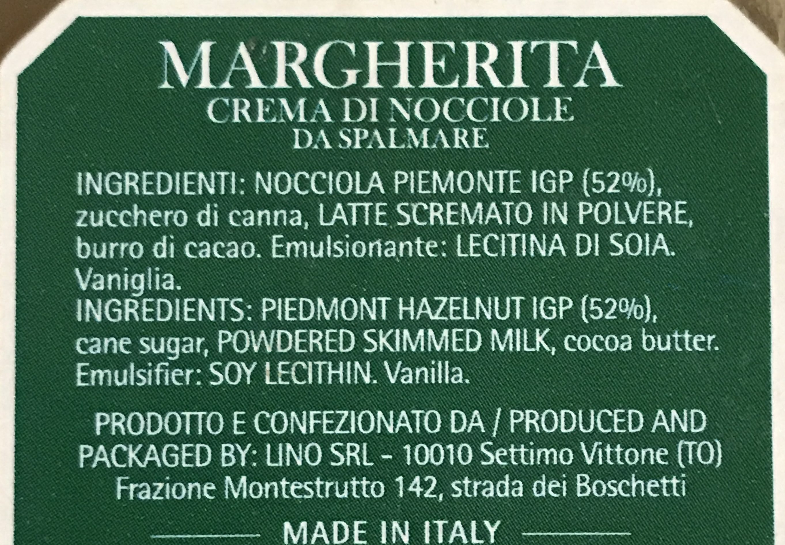 Haselnusscreme Margherita crema di nocciole - Ingredients - fr