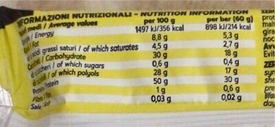 Zero Bar coconut - Valori nutrizionali