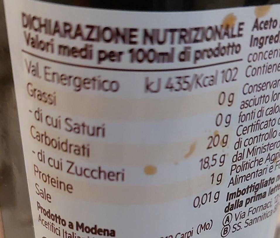 Aceto balsamico di Modena igp - Información nutricional - fr