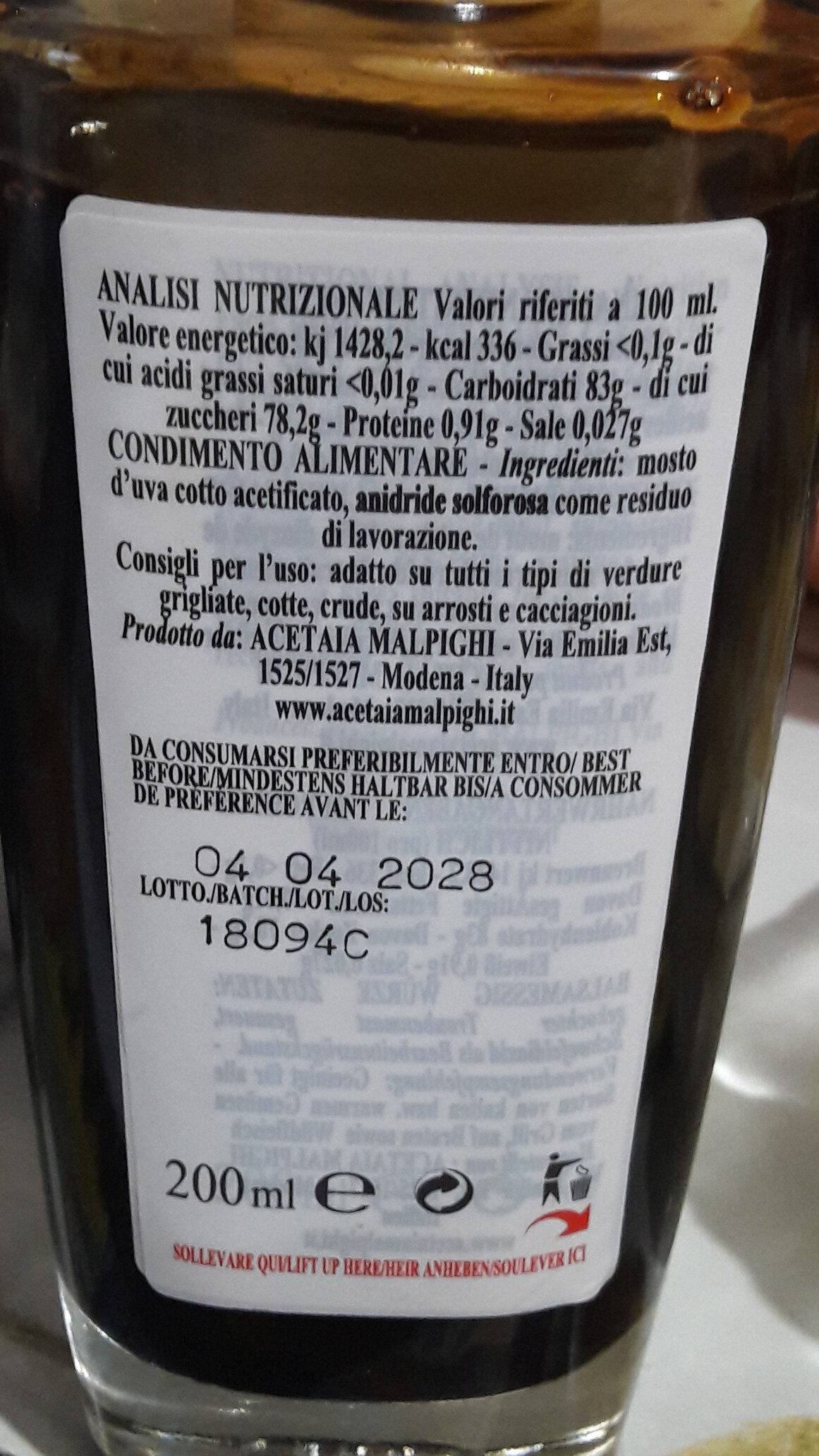 Aceto Balsamico - Ingredients - it