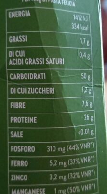 Linea legumi sedanini lenticchie rosse bio - Valori nutrizionali
