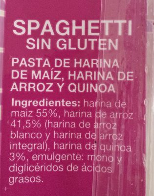 Spaghetti sin gluten - Ingrédients