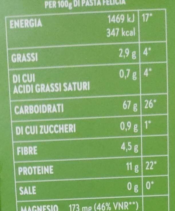 Tortiglioni grano saraceno bio - Tableau nutritionnel - it