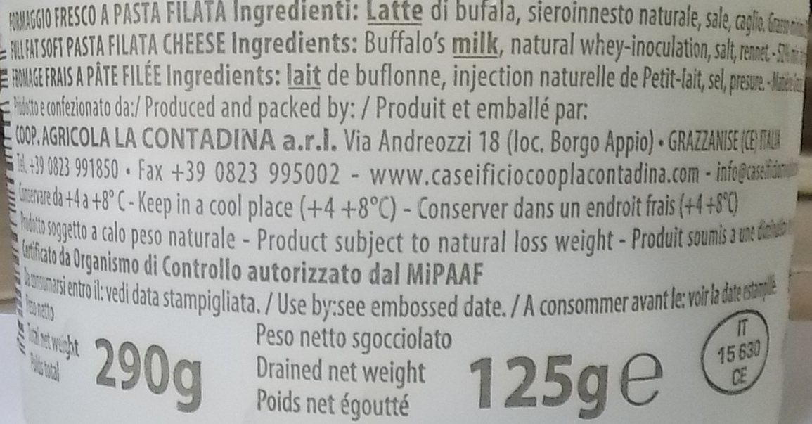 Mozzarella di Bufala Campana - Ingrédients
