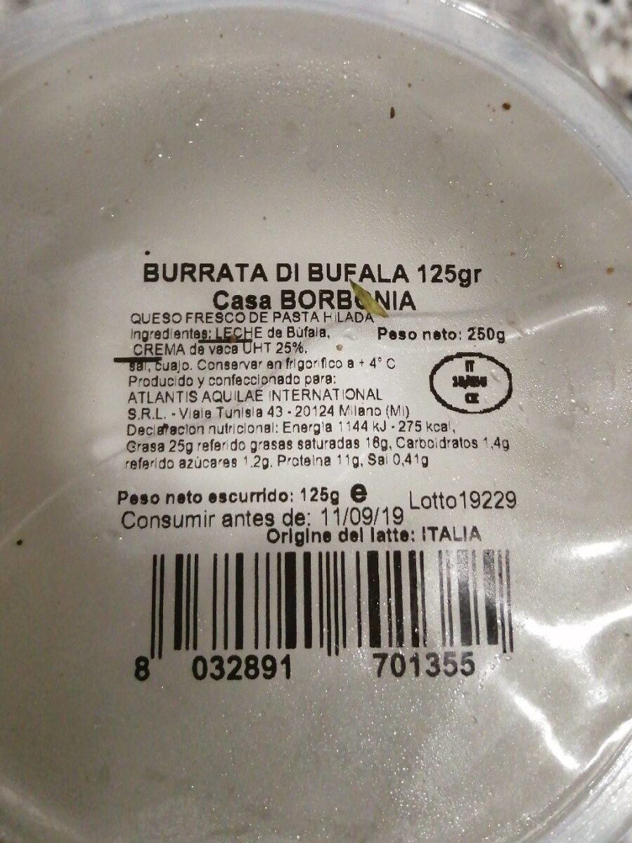 Burrata di Bufala 125gr - Tableau nutritionnel - es