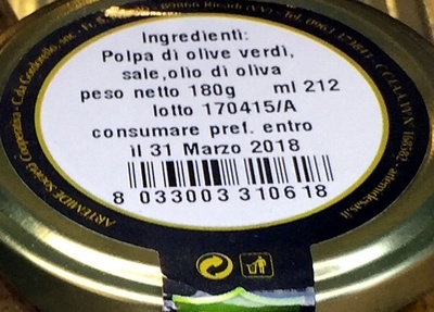 Paté di Oliva Verdi - Ingrédients