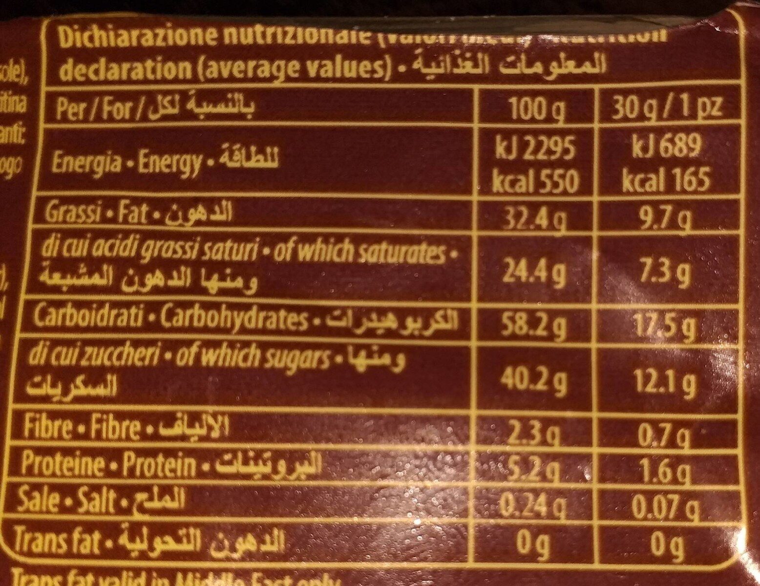 Grisbí Rice - Nutrition facts