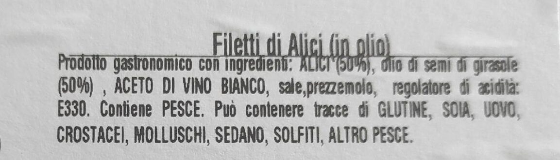 Filetti di alici (in olio) - Ingredienti