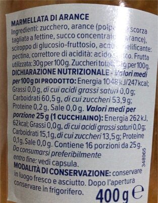 Marmellata Arance - Valori nutrizionali