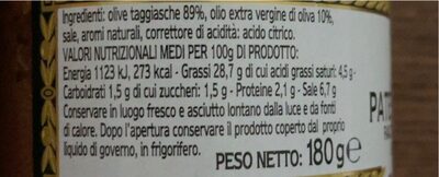 Paté di olive taggiasche - Tableau nutritionnel