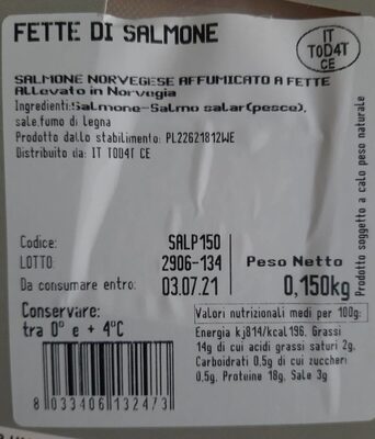 Salmone affumicato norvegese - Valori nutrizionali