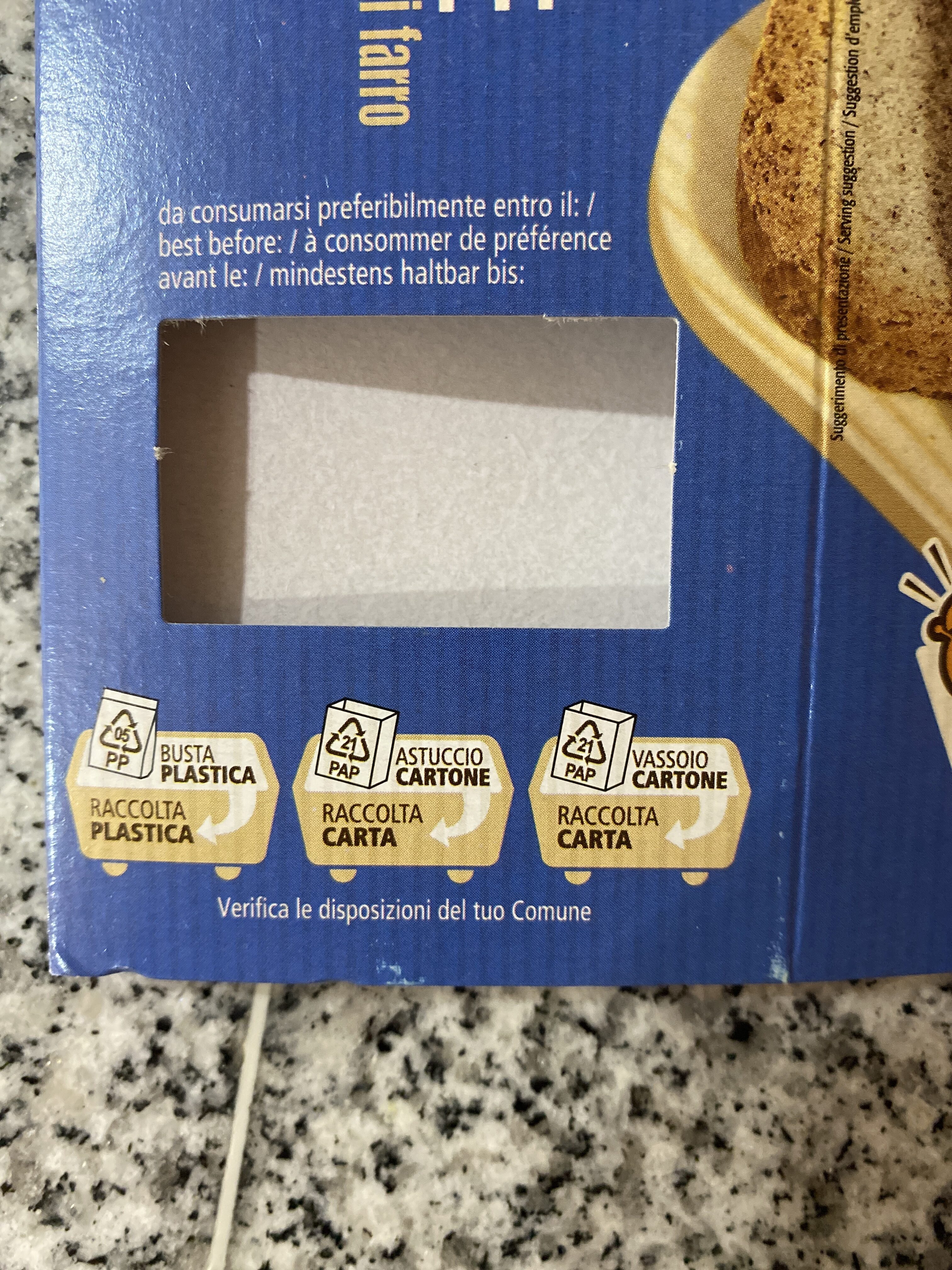 Fette biscottate - farina integrale di farro - Istruzioni per il riciclaggio e/o informazioni sull'imballaggio
